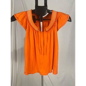 Women’s Orange Blouse Size M | Decorative Drawstring Neckline Top | Casual Chic